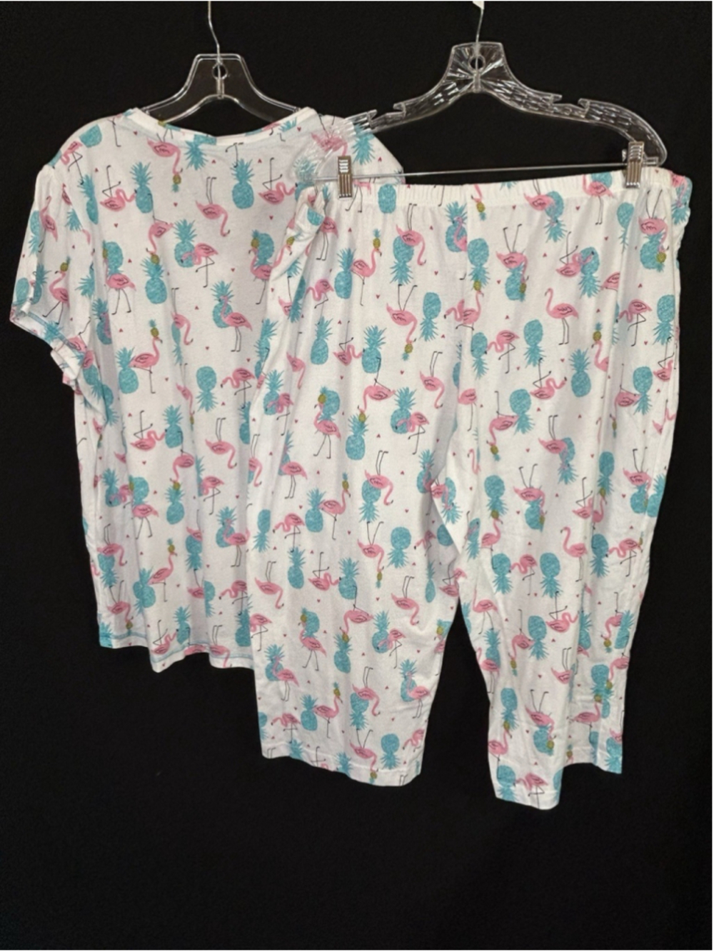 Secret Treasures Lounge Pajamas Set Capri Pants Shirt Pink Flaminos 18/20 Plus - Picture 8 of 9